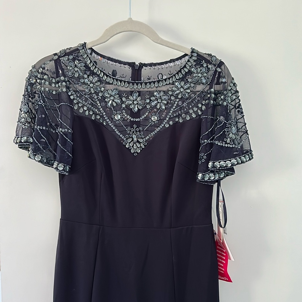 Navy Blue Aidan Mattox Beaded Gown Size 2 - Picture 4 of 12